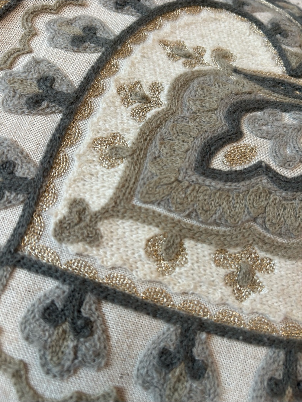 Envogue Embroidered Heart Pillow Cover in Cream, Gray and Gold Accents